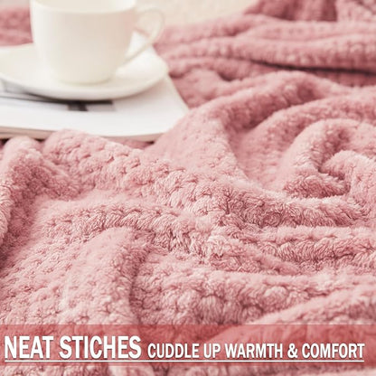 Exclusivo Mezcla Fleece Bed Blanket Twin Size, Super Soft and Warm Blankets for Couch, Sofa and Bed Waffle Textured, Cozy, Fuzzy and Lightweight (Dusty Pink, 60x80 inches)