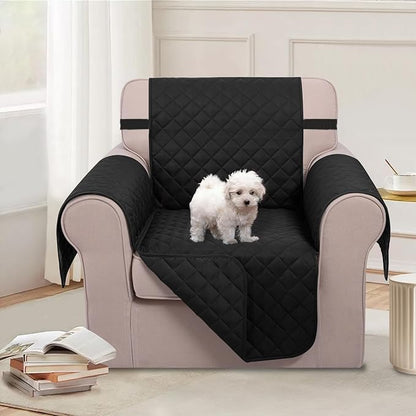 U-NICE HOME Reversible Oversized Chair Covers Quilted Water Repellent Pet Protectors with Elastic Straps(28''Armchair, Black/Black)