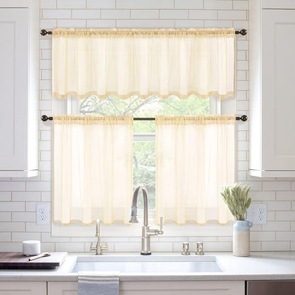 MIULEE 2 Panels Red Kitchen Tiers Half Window Sheer Curtains Rod Pocket Translucent Voile Drapes for Kitchen Bathroom Small Windows 29 by 36 Inch Cream Beige