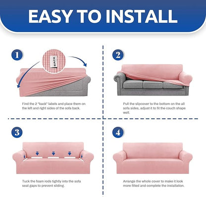 KEKUOU Stretch Oversized Sofa Slipcover 1 Piece Couch Sofa Cover (94"-110") Furniture Protector 4 Seater Sofa with Elastic Bottom for Kids,Pet.Jacquard Checked Pattern Fabric(X Large,Dusty Pink)