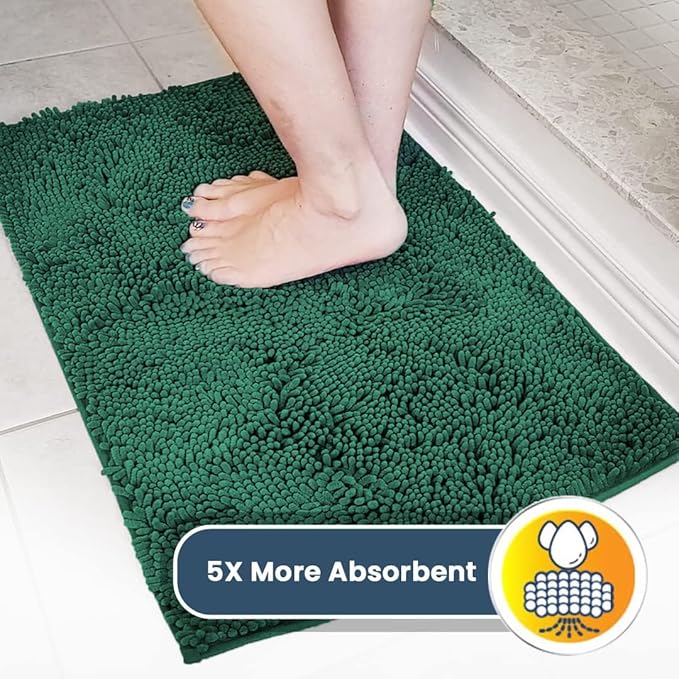 Muddy Mat® | Super Absorbent Door Mat Indoor, Microfiber Quick Dry Chenille Entryway Rug, Non-Slip Front Door Mat, Indoor Mats for Entryway, Machine Washable Pet Rug, Dark Green XL 59"X35"