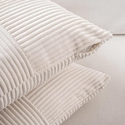 Fancy Homi 2 Packs Cream Lumbar Decorative Throw Pillow Covers 16x26 Inch for Living Room Couch Bed Sofa, Rustic Farmhouse Boho Home Decor, Soft Striped Corduroy Rectangle Accent Cushion Case