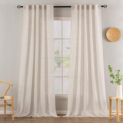 MIULEE Natural White Linen Curtains 108 Inches Long for Bedroom Living Room, Soft Thick Linen Textured Window Drapes Semi Sheer Light Filtering Rod Pocket Back Tab Cream Ivory Modern Look, 2 Panels