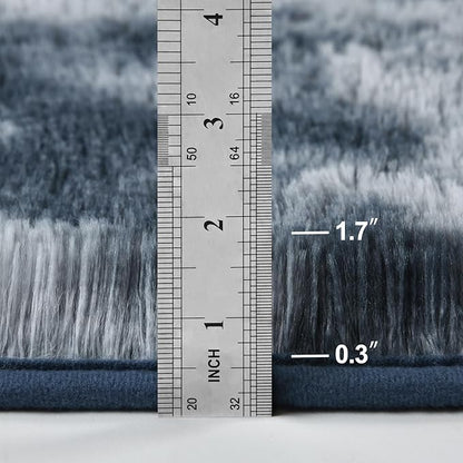Deerhoo Large Shag Area Rugs 6 x 9, Tie-Dyed Plush Fuzzy Rugs for Living Room, Ultra Soft Fluffy Furry Rug for Bedroom, Indoor Carpet Nursery Rugs for Kids Room Home Decor, Blue and Grey