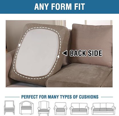 H.VERSAILTEX Velvet Stretch Couch Cushion Cover Plush Cushion Slipcover for Chair Loveseat Sofa Cushion Furniture Protector Seat Cushion Sofa Cover (2 Piece Large Sofa Cushion Covers, Mocha)