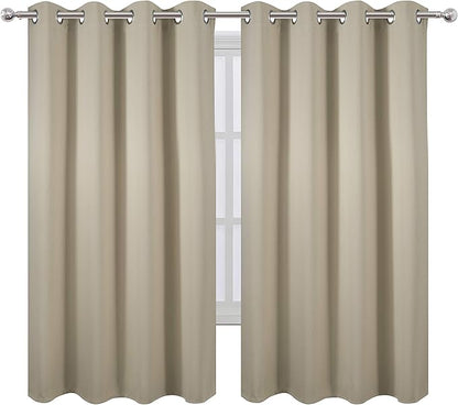 LEMOMO Beige Blackout Curtains 66 x 63 Inch Length/Set of 2 Curtain Panels/Thermal Insulated Room Darkening Blackout Curtains for Bedroom