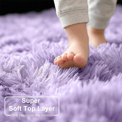 Amdrebio Light Purple Circle Round Rugs 4Ft for Girls Bedroom, Fluffy Fuzzy Area Rugs for Kids Room Decor Aesthetic, Soft Cute Furry Plush Shaggy Lavender Carpet for Living Room, Baby Nursery, Dorm