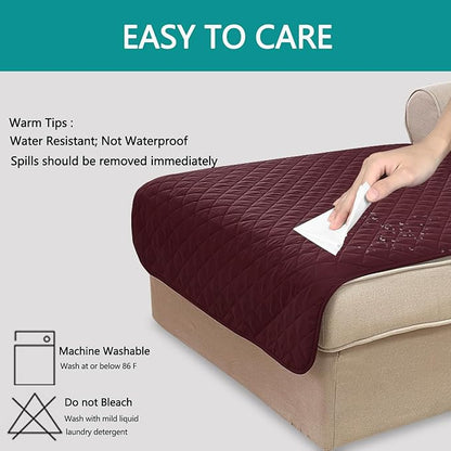 U-NICE HOME Sectional Couch Cover for Dogs Pets Chaise Lounge Reversible Sofa Cover Furniture Protector with Elastic Adjustable Strap, Burgundy/Tan