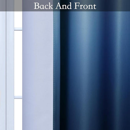 SimpleHome Ombre Curtains 42 x 84 Inch for Bedroom 2 Panels, Gradient Grey White to Blue Light Blocking Thermal Insulated Grommet Room Darkening Window Curtain/Drapes for Living Room