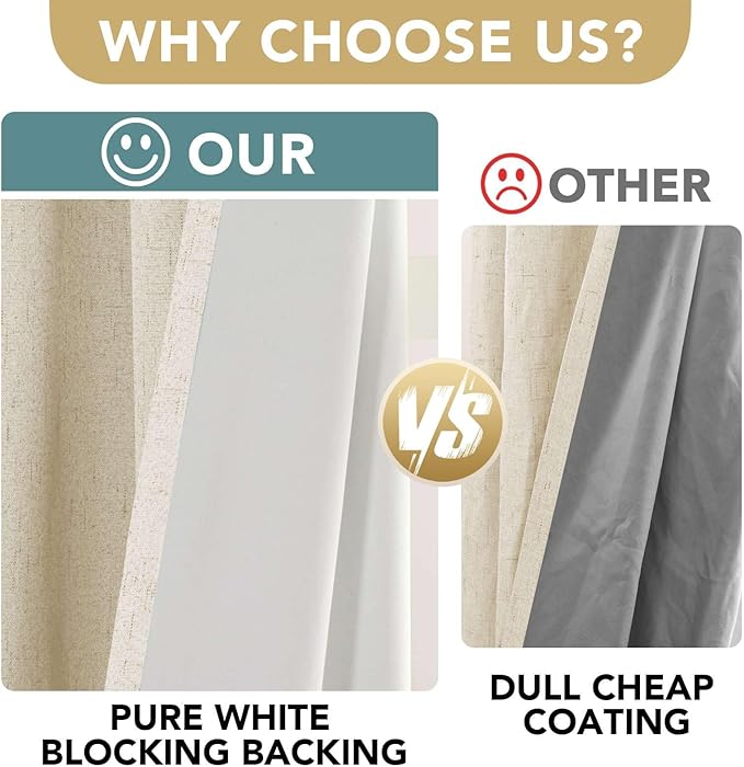 H.VERSAILTEX 100% Blackout Curtains for Bedroom Thermal Insulated Linen Textured Curtains Heat and Full Light Blocking Drapes Living Room Curtains 2 Panel Sets, Bleached Sand, 42x84 Inch