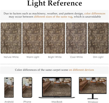 3x3 Washable Round Rug for Entryway Vintage Brown Non Slip Low Pile Carpet Traditional Retro Soft Cirlce Rug for Entrance Bathroom Door Mat Indoor Dorm Dining Room