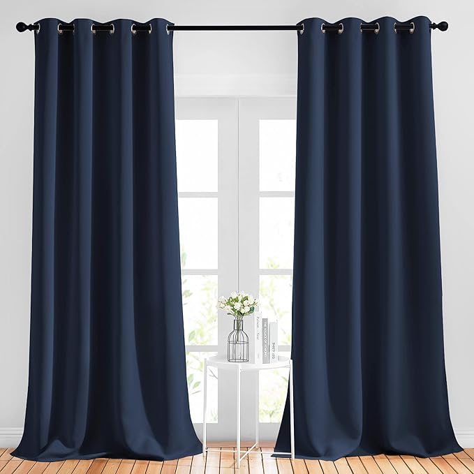 NICETOWN Window Drapes Long Curtains - (52 inches Wide x 120 inches Long, Navy, 2 Pieces) Living Room Panels Grommet Top Window Treatment for Hall & Guest Room