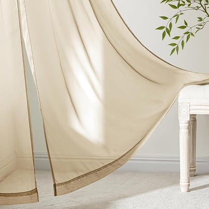 MIULEE Beige Sheer Curtains 72 Inches Long, 4 Panels Set, Rod Pocket Voile Drapes Light Filtering and Semi Transparent, Elegant Window Treatments for Bedroom Living Room,42 x 72 Inches