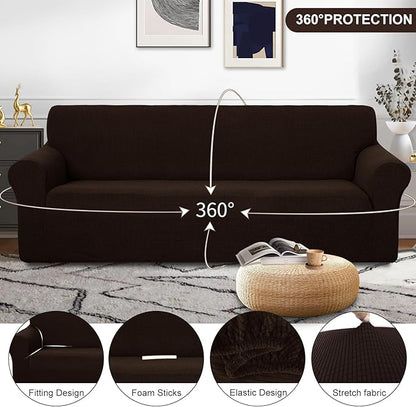 U-NICE HOME 4 Seater Stretch Couch Cover Sofa Cover Washable Sofa Slipcover Furniture Protector for 3 Cushion Couch Sofa Pet Friendly, Chocolate