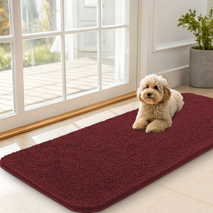 OLANLY Dog Door Mat for Muddy Paws 47x20, Absorbs Moisture and Dirt, Absorbent Non-Slip Washable Doormat, Quick Dry Chenille Mud Mat, Entry Indoor Entryway Carpet for Inside Floor, Caramel Russet