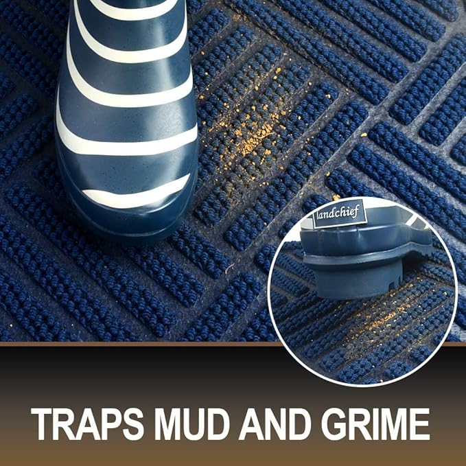 Mibao Front Door Mat, Dirt Trapper Welcome Mat for Outdoor Indoor, Non-Slip Waterproof Doormat, Durable Low Profile Entry Rug for Back Door Outside Patio Porch, 5'2" x 3' (Rectangular), Blue