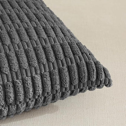 Fancy Homi 4 Packs Dark Grey Decorative Throw Pillow Covers 14x24 Inch for Couch Bed, Rustic Modern Farmhouse Boho Home Decor, Soft Plush Corduroy Gray Cute Square Accent Cushion Case 35x60 cm