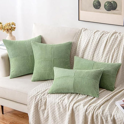 MIULEE Sage Green Decorative Throw Pillow Covers 18x18 Inch for Couch Bed Sofa Spring Decor Pack of 2 Boho Farmhouse Throw Pillows Soft Cross Corduroy Patchwork Textured Cushion Cases