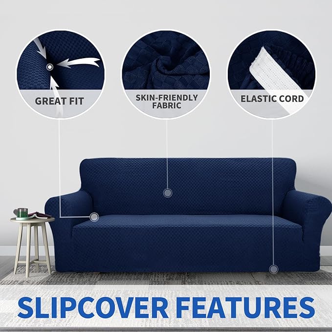ZNSAYOTX 1 Piece Jacquard Chair Slipcovers for Living Room High Stretch Chair Covers with Arms Anti Slip Pets Friendly Couch Sofa Armchair Cover Furniture Protector (Chair, Navy Blue)