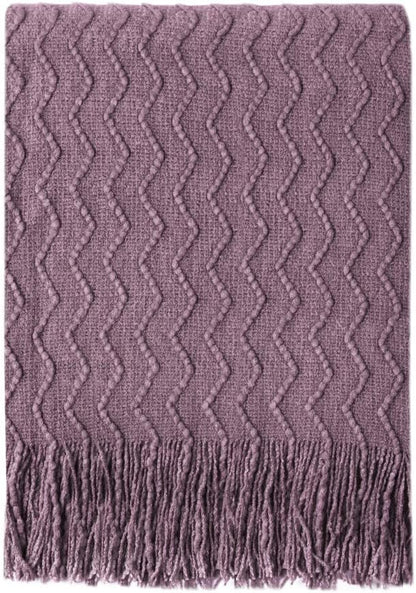 BOURINA Dark Lavender Throw Blanket 50 x90 Inches Textured Solid Soft Sofa Throw Bed Runner Knitted Decorative Blanket