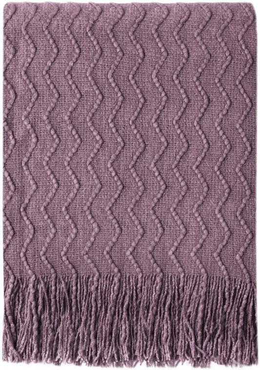 BOURINA Dark Lavender Throw Blanket 50 x90 Inches Textured Solid Soft Sofa Throw Bed Runner Knitted Decorative Blanket