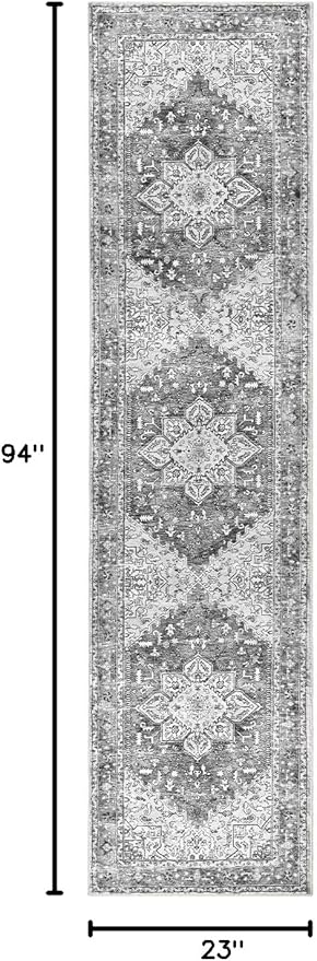 Yamaziot Washable Runner Rug, 2x8 Non-Slip Boho Vintage Hallway Rug Runner with Rubber Backing, Stain Resistant Faux Wool Distressed Carpet Runner for Bedroom, Kitchen, Laundry, Entrance