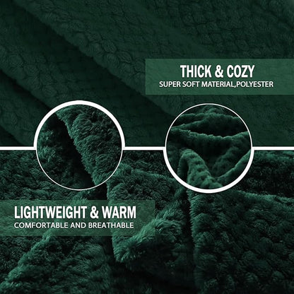 Exclusivo Mezcla Fleece Bed Blanket Twin Size, Super Soft and Warm Blankets for Couch, Sofa and Bed Waffle Textured, Cozy, Fuzzy and Lightweight (Forest Green, 90x66 Inches)