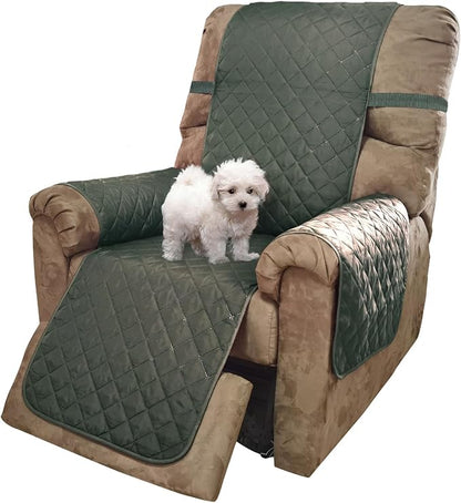 U-NICE HOME Recliner Chair Covers Reversible Quilted Water Repellent Pet Protectors with Elastic Straps (23''Recliner Small, Grey/Beige)