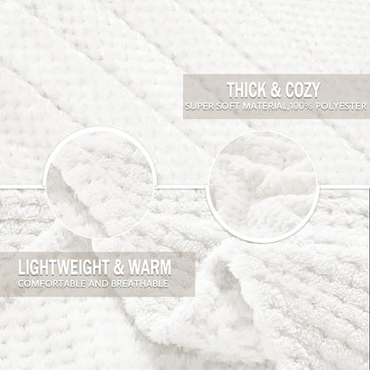 Exclusivo Mezcla Fleece Bed Blanket King Size, Super Soft and Warm Blankets for Couch, Sofa and Bed Waffle Textured, Cozy, Fuzzy and Lightweight (Off White, 90x104 Inches)