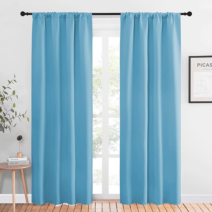 NICETOWN Blackout Curtains for Living Curtains, Teal Blue, 1 Pair, 34-inch W x 84-inch L, Home Decorations Thermal Insulated Solid Pole Top Blackout Drapes for Living Room