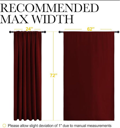 NICETOWN 2 Panels Blackout Curtains, Rod Pocket Window Curtains Room Darkning Drapes for Bedroom/Living Room, Thermal Insulated Solid Draperies for Home Office/Study, 62 by 72-Inch, Burgundy Red
