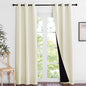 NICETOWN Living Room Completely Shaded Draperies, Privacy Protection & Noise Reducing Ring Top Drapes, Black Lined Insulated Window Treatment Blackout Curtain Panels (Beige, 2 Pieces, W37 x L84)
