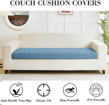 Couch Covers for 3 Cushion Sofa Pet Friendly Couch Cushion Covers Universal Sofa Covers Washable Stretch Slipcovers for Sectional Sofa (Texture Blue,Large Triple Seat Cover)