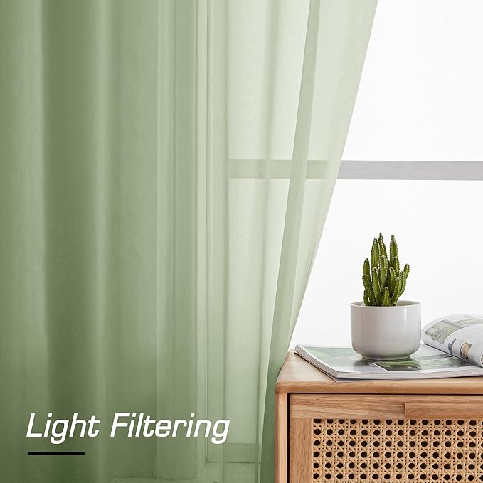 Simplebrand Light Green Sheer Curtains 72 Inches Long 2 Panels for Living Room, Rod Pockets Airy Window Treatments Voile Sheer Curtains Panels Lightweight for Front Back Patio Glass Door, 42" Width
