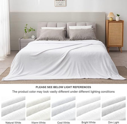 BEDELITE Fleece Blankets Queen Size White Throw Blankets for Bed, Luxury Plush Cozy Fuzzy Blanket 90x90 inches, Super Soft Warm Lightweight Throw Blanket All Seasons Suitable