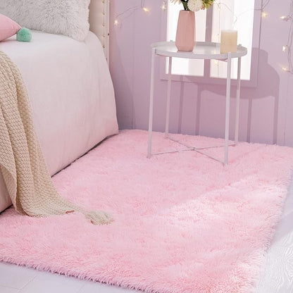 TWINNIS Super Soft Shaggy Rugs Fluffy Carpets, 4x5.9 Feet, Indoor Modern Plush Area Rugs for Living Room Bedroom Kids Room Nursery Home Decor, Upgrade Anti-Skid Rectangular Fuzzy Rug, Pink