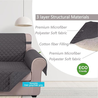 U-NICE HOME Large Sofa Cover Reversible Couch Cover for Dogs with Elastic Straps Water Resistant Furniture Protector for Pets Couch Cover for 4 Cushion Couch (Oversized Sofa, Dark Grey/Dark Grey)