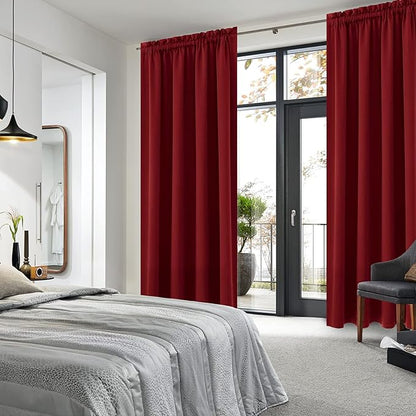 DWCN Christmas Blackout Curtains Room Darkening Thermal Insulated Bedroom Curtains Window Curtain Panels, 52 x 84 inches Long, Set of 2 Burgundy Rod Pocket Drapes