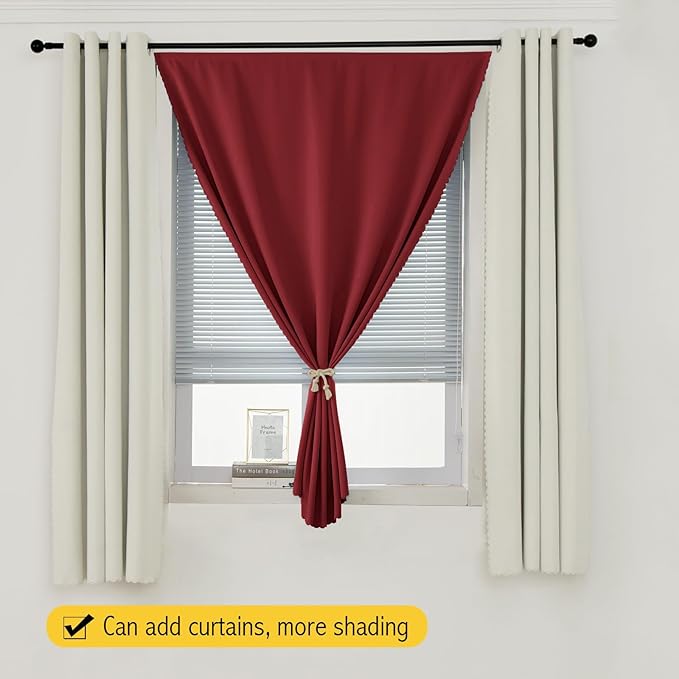 Self Adhesive Curtains, Stick Curtain Blackout Shades Window Cover Curtains for Living Room No Drilling, 47" W X 59" L, Burgundy, 1 Panel