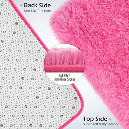 Amearea Premium Soft Area Rug 4x5.3 Feet, Pink Rugs for Living Room, Fluffy Carpet for Bedroom Nursery Playroom Teen Bedside Home Decor, Comfortable Indoor Furry Dorm Carpets, Hot Pink