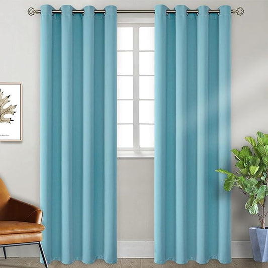 BGment Blackout Curtains - Grommet Thermal Insulated Room Darkening Bedroom and Living Room Curtains, Set of 2 Panels (52 x 120 Inch, Aqua)
