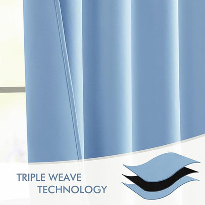 MIULEE Sky Blue Back Tab Blackout Curtains 102 Inch Long 2 Panels Set for Bedroom, Rod Pocket/Pinch Pleated Thermal Insulated Living Room Darkening Light Blocking Floor to Ceiling Drapes