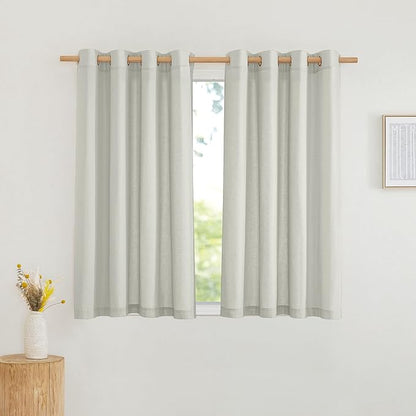 NICETOWN Thick Linen Short Grey Curtains Privacy Assured for Bedroom, Grommet Rustic & Retro Light Filtering Window Treatment Linen Blend Drapes for Boys Room/Cafe, Gray, W55 x L54, 2 Panels