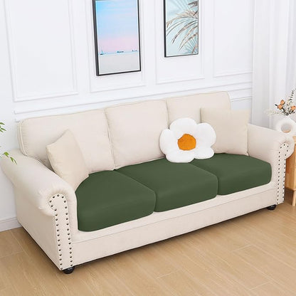 hyha Milk Silk Couch Cushion Covers, Soft Magic Sofa Covers Washable for 3 Cushion Couch, Stretch Sectional Outdoor Cushion Covers for Patio Furniture with Elastic Bottom(3 Packs, Bronze Green)