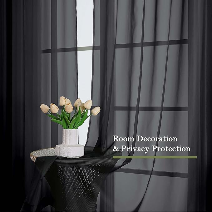 Lecloud Black Sheer Curtains 108 Inches Long 2 Panels Set, Extra Wide Airy Voile Sheer Curtains for Living Room, Light Filtering Window Curtain Drapes with Dual Rod Pocket, 59" W x 108" L