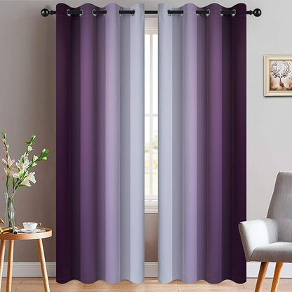 Yakamok Room Darkening Gradient Color Ombre Curtains, Light Blocking Thermal Insulated Grommet Window Drapes for Living Room/Bedroom (Greyish White and Purple, 2 Panels, 52x96 Inch)