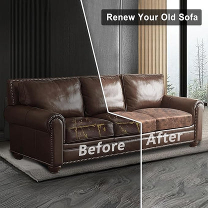 Leather Look Couch Cushion Covers Sofa Seat Slipcovers Sets Couches Furniture Protector for Sectional Armchair Loveseat Pets Kids Stretch Spandex Fabric (3 Cushion Sofa, Light Brown)