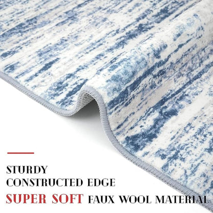 Lansny Modern Abstract Entryway Rug Indoor 2x3 Washable Rug Non-Slip Soft Small Area Rug Blue White Kitchen Mats Thin Print Faux Wool Floor Carpet Throw Rugs for Entrance Bedroom Office Home Decor