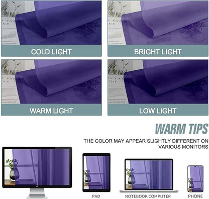 Purple Sheer Curtains Tier 30 Inches Length 2 Panels Set, Light Filtering Lightweight Soft Window Treatments Drapes, Cute Elegant Cafe Curtains for Nursery, Dual Rod Pocket, 2x42Wx30L Inches