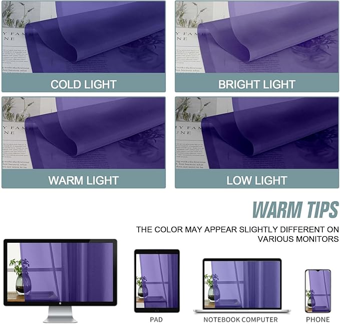Purple Valances for Windows 14 inch Length 2 Panels Set, Small Voile Sheer Curtains for Bathroom, Soft Fabric Lightweight Light Filtering Kitchen Curtains, Dual Rod Pocket, 2x42Wx14L Inches
